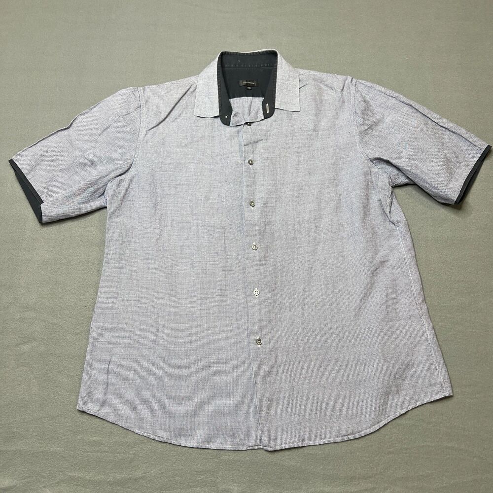 Jil Sander Shirt Men's 42/16.5 Gray Houndstooth Short Sleeve Classic Button-Up